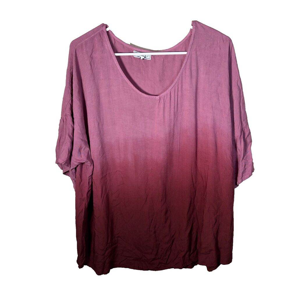 Tamsy Blouse Women's XL Purple Short Sleeve Ombre Scoop Neck Short Sleeve